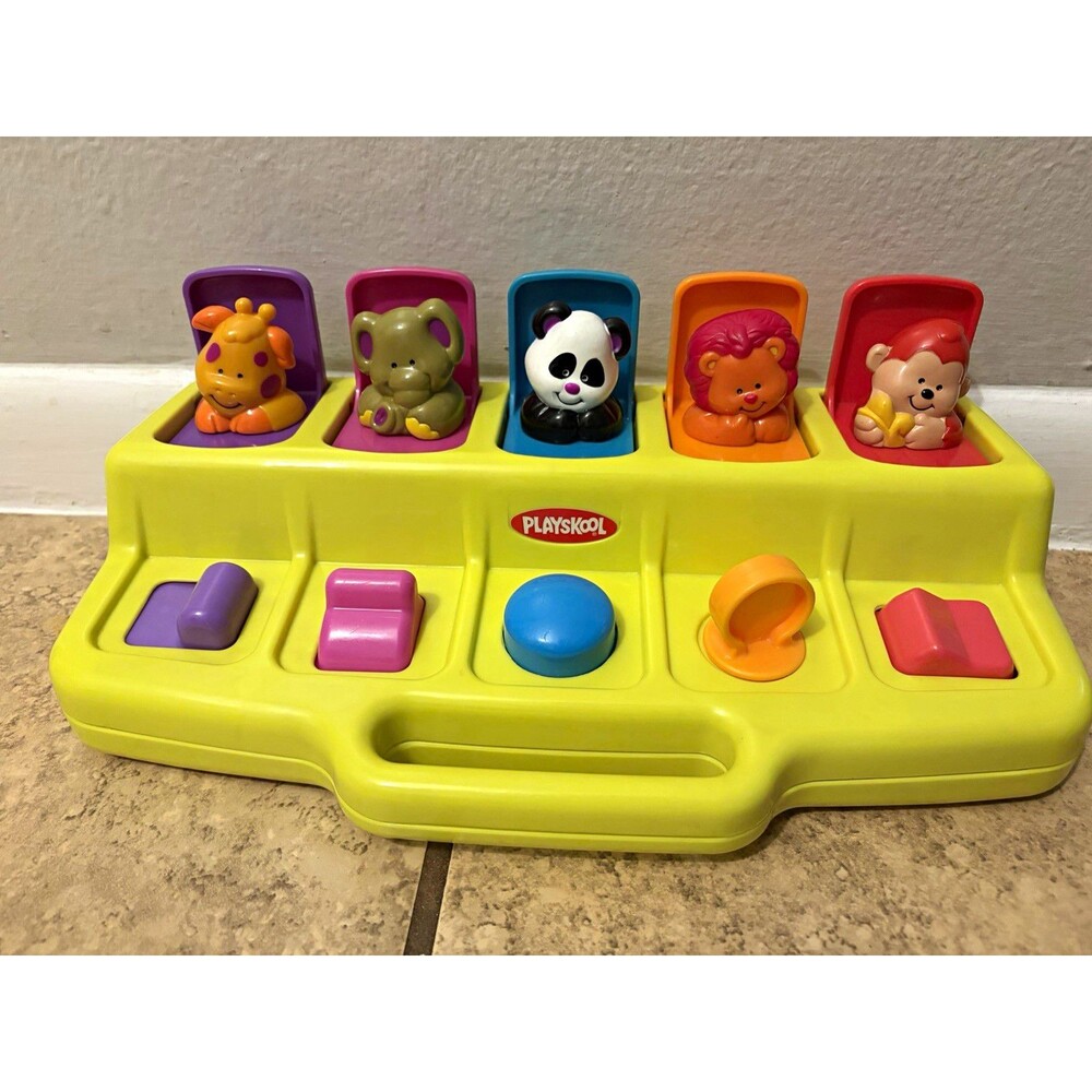 Playskool Pop-Up Activity Toy w/ Animal Figures Plastic Yellow Base Multi-Color